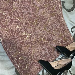 Gold Pleated Soft Pink Skirt